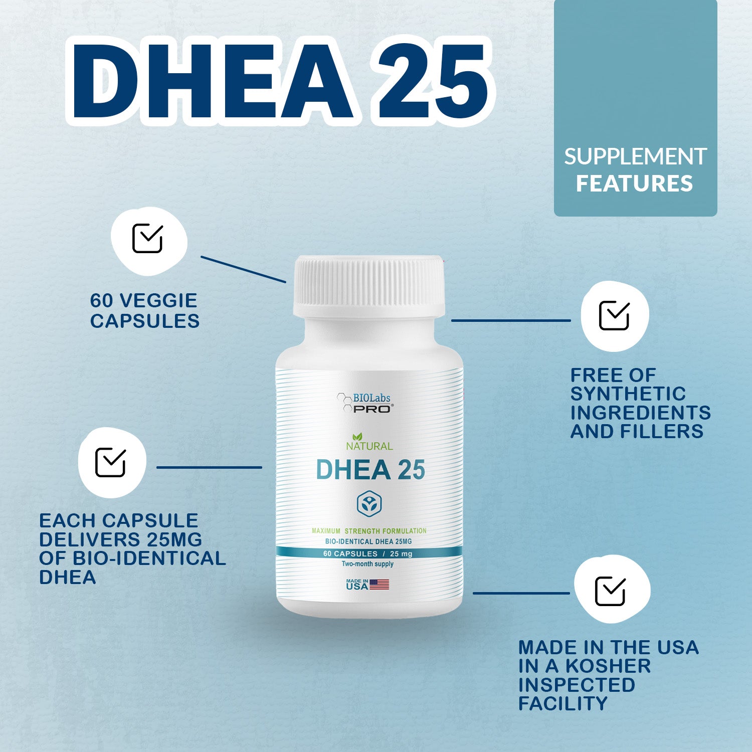 DHEA 25MG PROFESSIONAL STRENGTH ORAL SUPPLEMENT - 60CT 2 MONTH SUPPLY