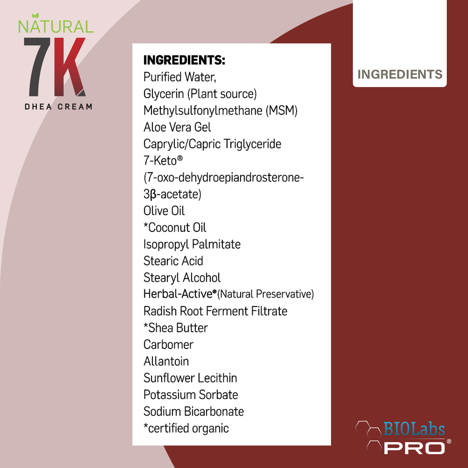 BIOLabs PRO® 7K Dhea Cream - With 7-Keto®